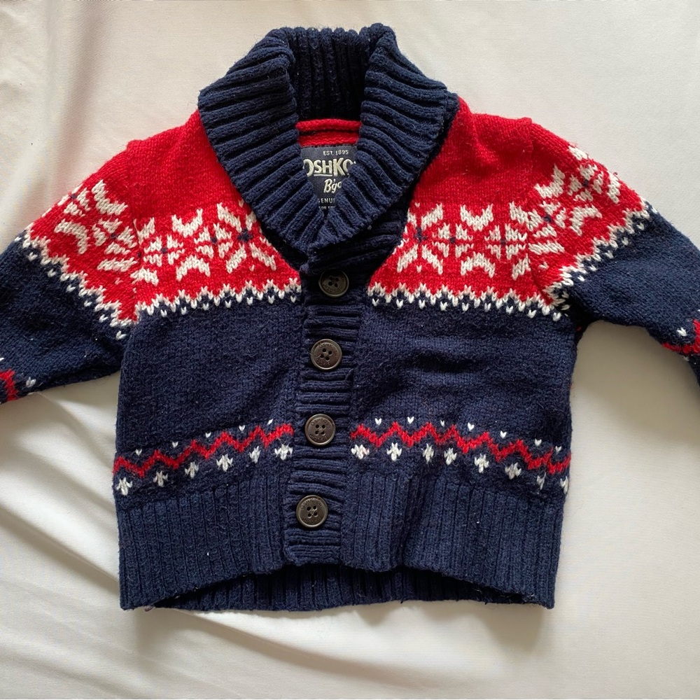 Fair Isle OshKosh B'gosh Navy and Red Snowflake Sweater Holiday 3 Months
